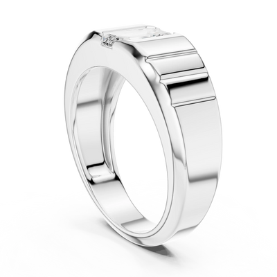 Emerald diamond solitaire signet ring in white gold
