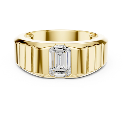 Emerald diamond solitaire signet ring in yellow gold
