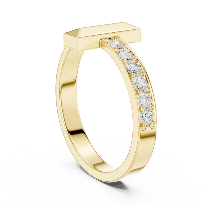 Minimal men’s diamond ring in gold with round lab grown diamonds by Signora Jewels