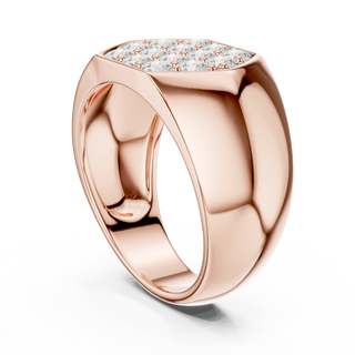 Round diamond cluster signet ring in rose gold
