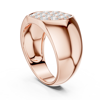 Round diamond cluster signet ring in rose gold
