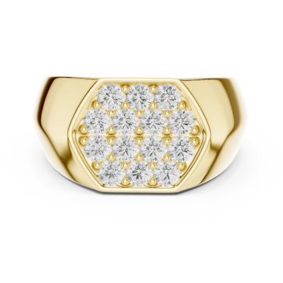 Round diamond cluster signet ring in yellow gold
