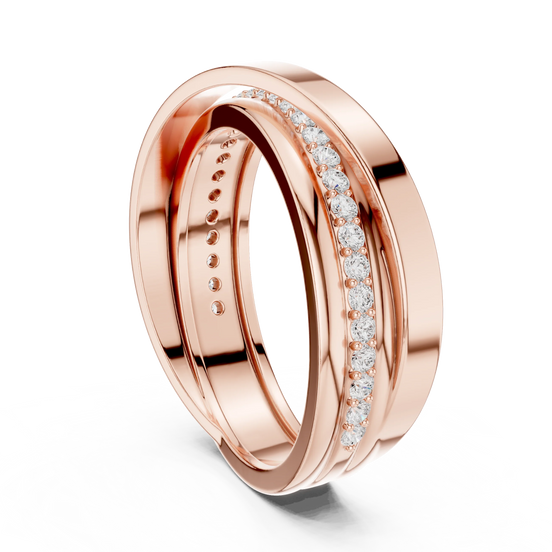 Round diamond crossover band ring in rose gold
