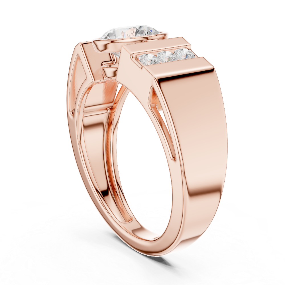 Men’s bold solitaire diamond ring in gold with side channel diamonds