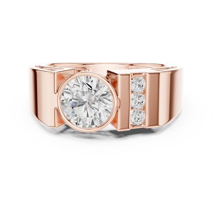 Men’s bold solitaire diamond ring in gold with side channel diamonds