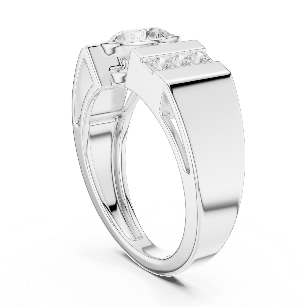 Men’s bold solitaire diamond ring in gold with side channel diamonds