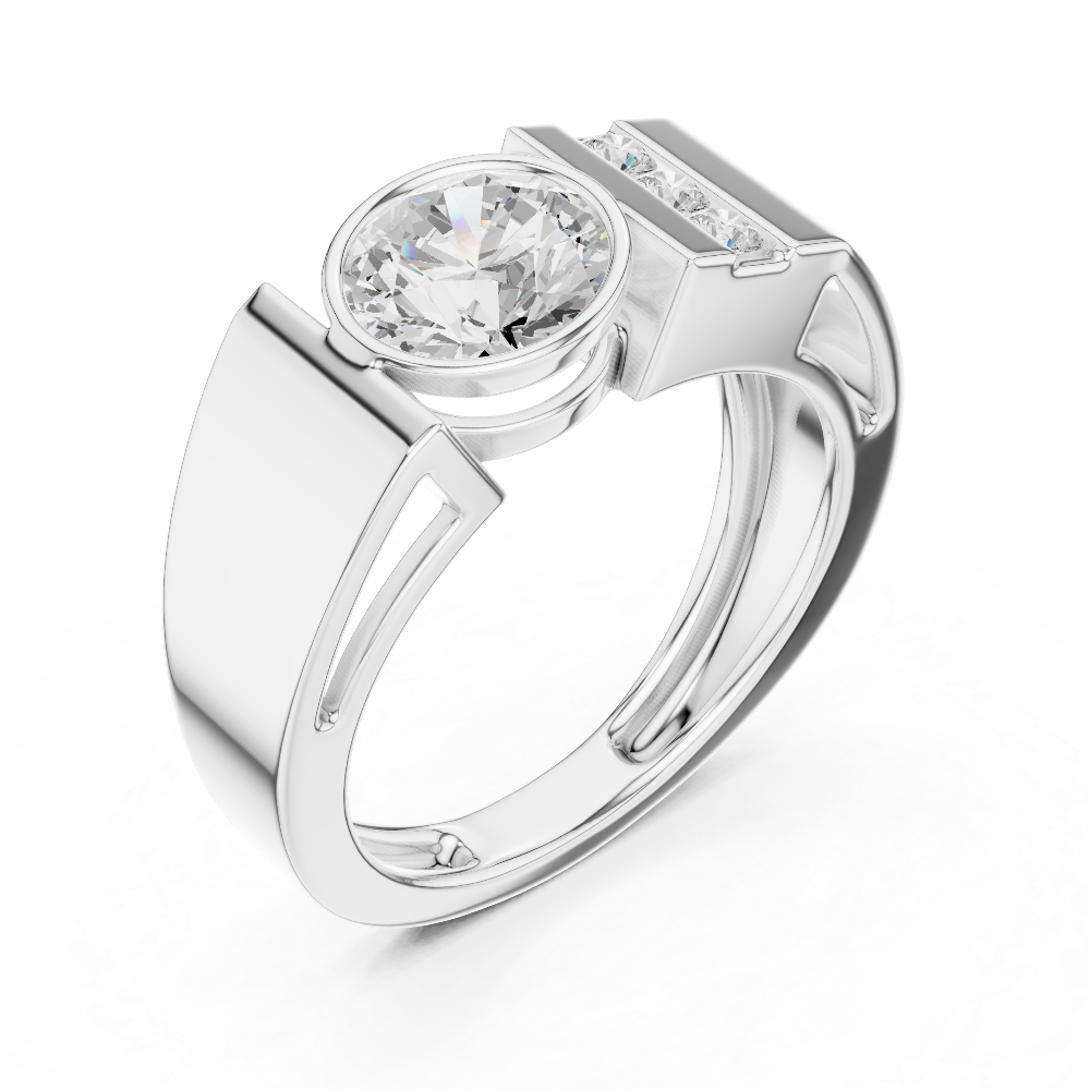 Men’s bold solitaire diamond ring in gold with side channel diamonds