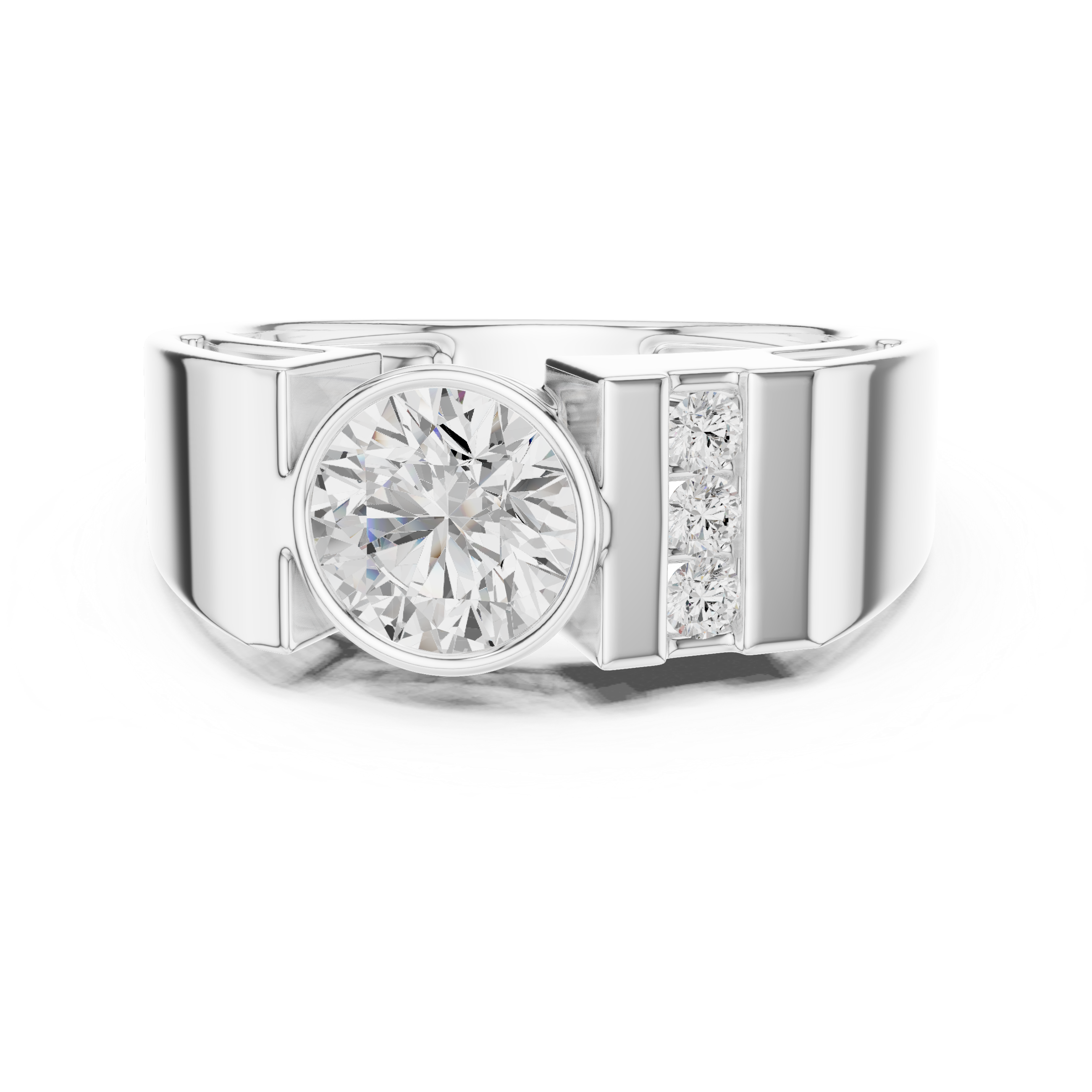 Men’s bold solitaire diamond ring in gold with side channel diamonds