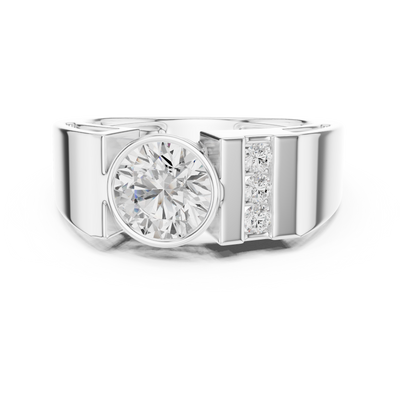 Men’s bold solitaire diamond ring in gold with side channel diamonds