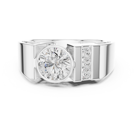 Men’s bold solitaire diamond ring in gold with side channel diamonds