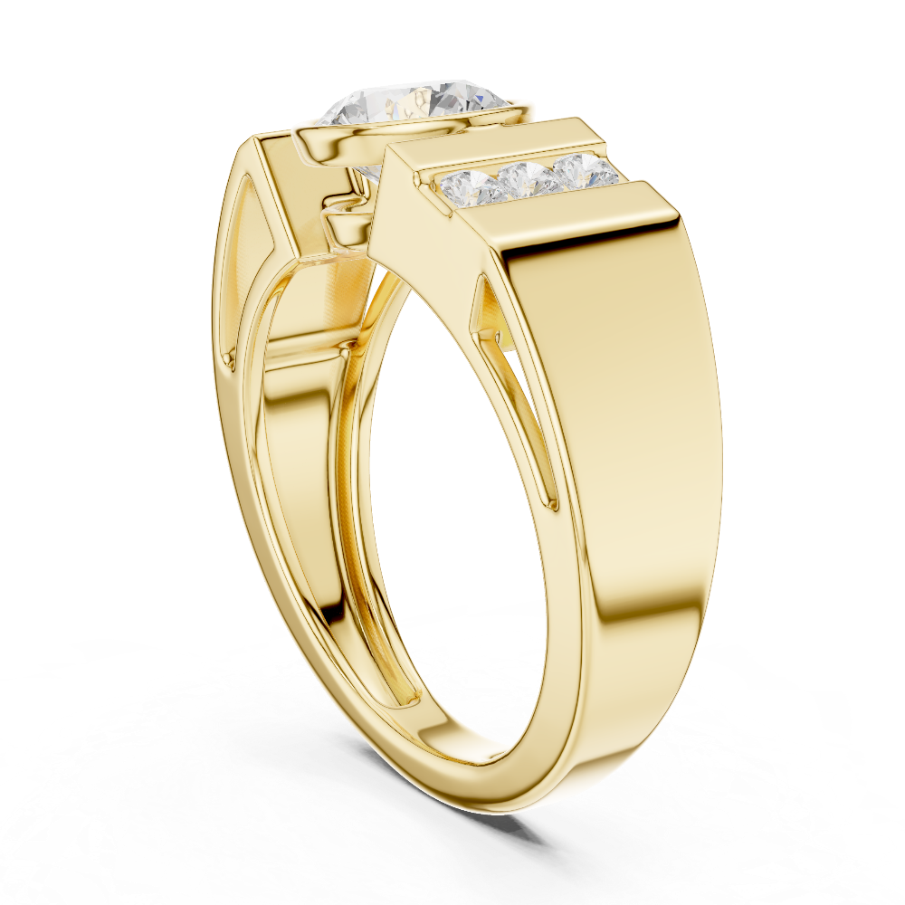 Men’s bold solitaire diamond ring in gold with side channel diamonds