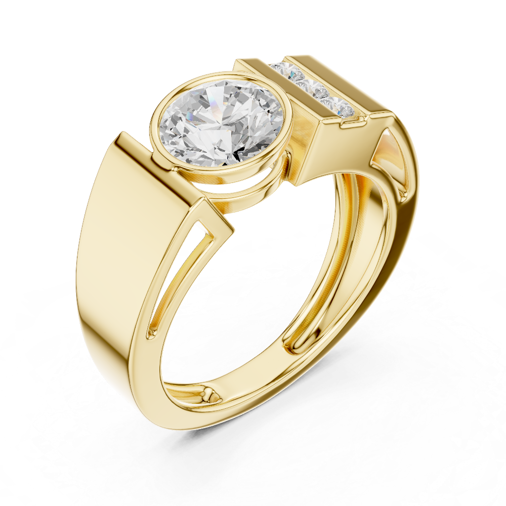 Men’s bold solitaire diamond ring in gold with side channel diamonds
