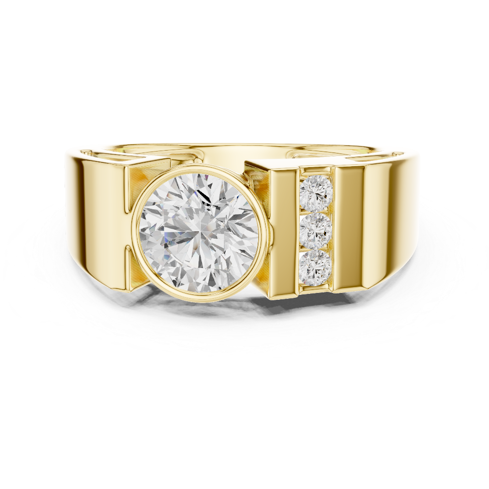Men’s bold solitaire diamond ring in gold with side channel diamonds
