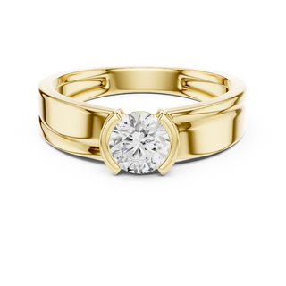 Round diamond men's ring in yellow gold