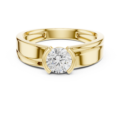 Round diamond men's ring in yellow gold