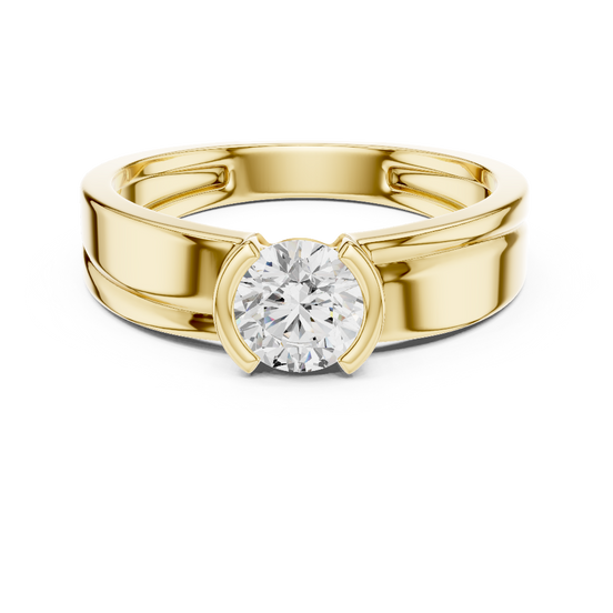 Round diamond men's ring in yellow gold