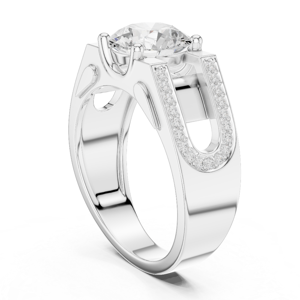 Silver ring with a diamond on a white background