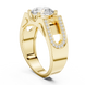 Gold ring with a central diamond and smaller diamonds on a white background