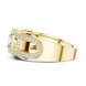 Gold ring with diamond accents on a white background