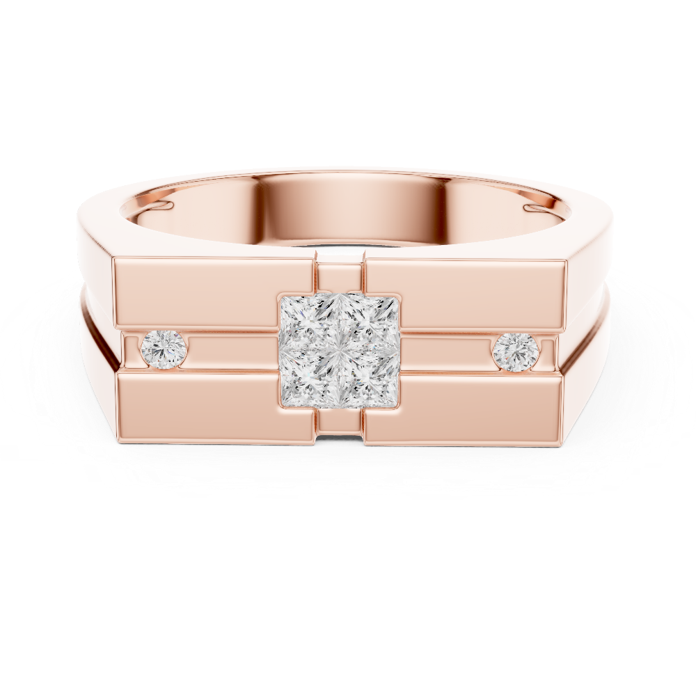 Modern men’s geometric diamond signet ring in gold by Signora Jewels