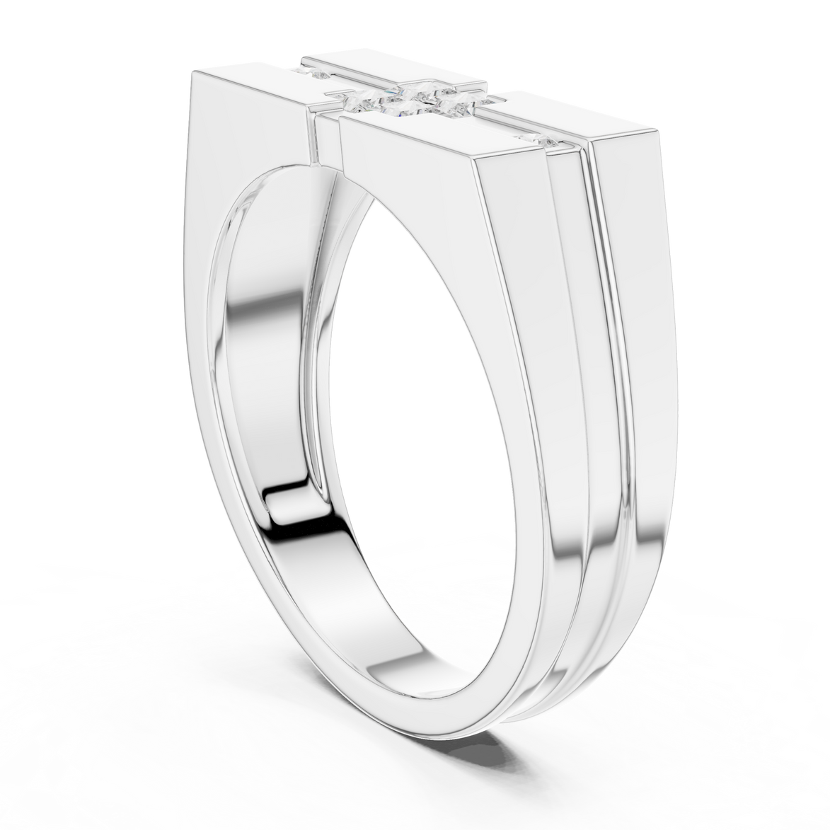 Modern men’s geometric diamond signet ring in gold by Signora Jewels