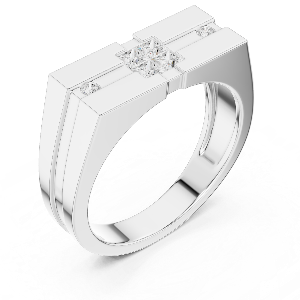 Modern men’s geometric diamond signet ring in gold by Signora Jewels
