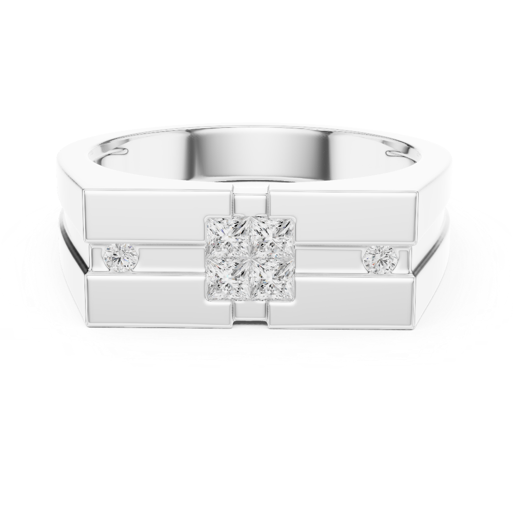 Modern men’s geometric diamond signet ring in gold by Signora Jewels