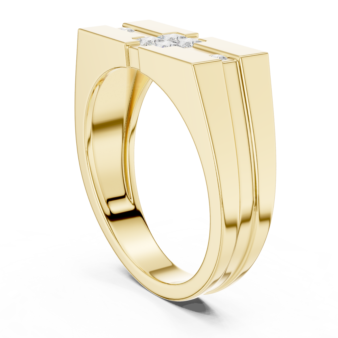 Modern men’s geometric diamond signet ring in gold by Signora Jewels