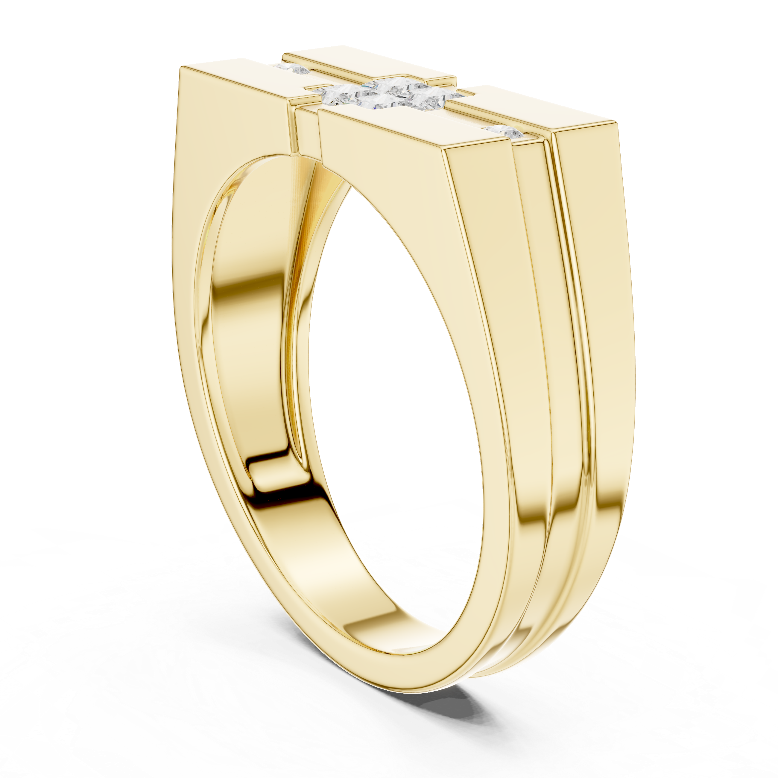 Modern men’s geometric diamond signet ring in gold by Signora Jewels