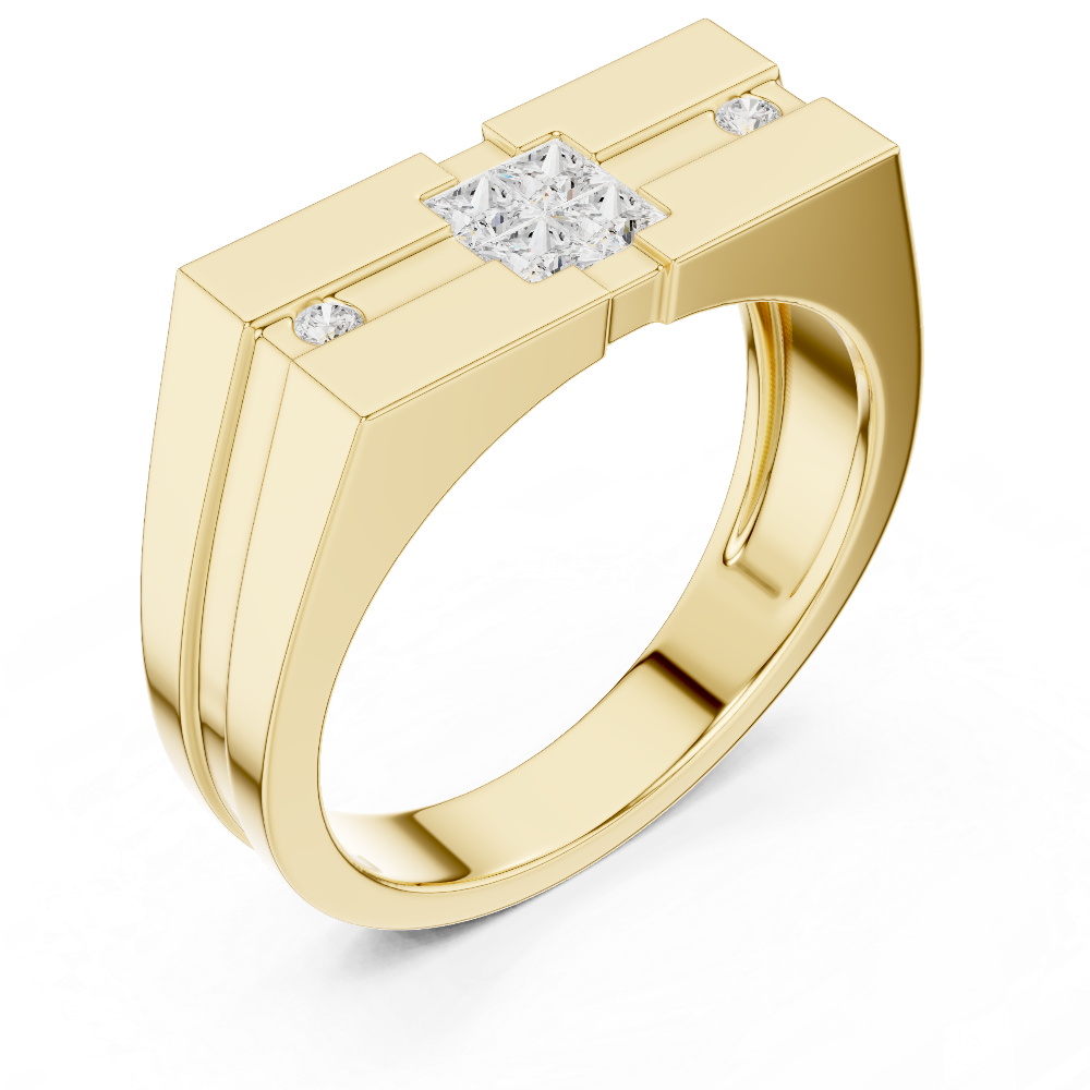 Modern men’s geometric diamond signet ring in gold by Signora Jewels