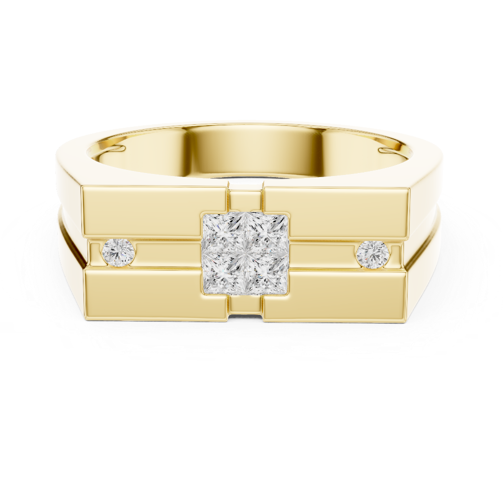 Modern men’s geometric diamond signet ring in gold by Signora Jewels