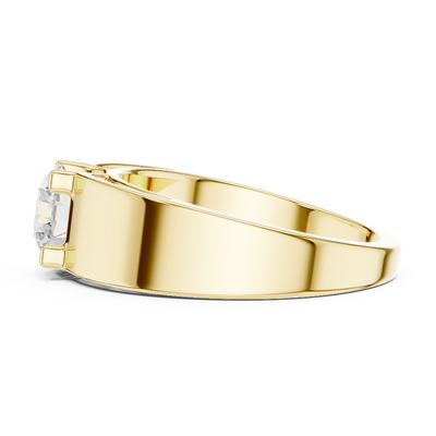 Round lab grown diamond bezel solitaire ring in yellow gold