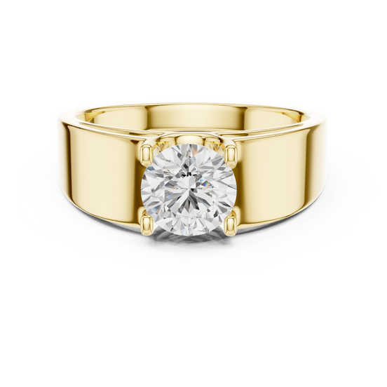 Round lab grown diamond bezel solitaire ring in yellow gold