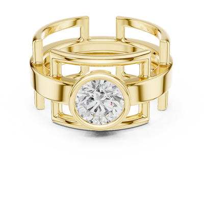 Round lab grown diamond bezel solitaire ring in Yellow gold