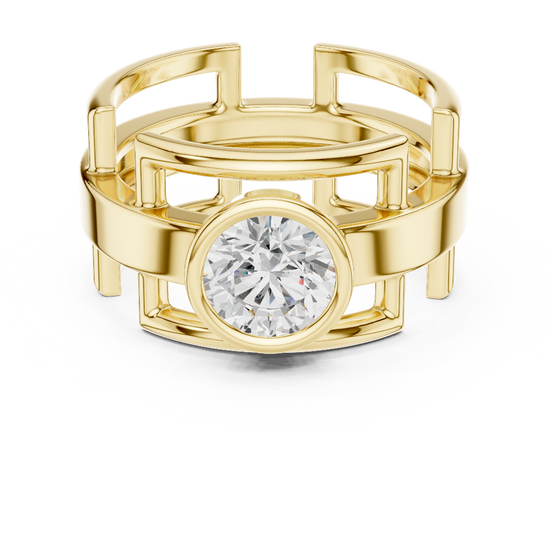 Round lab grown diamond bezel solitaire ring in Yellow gold
