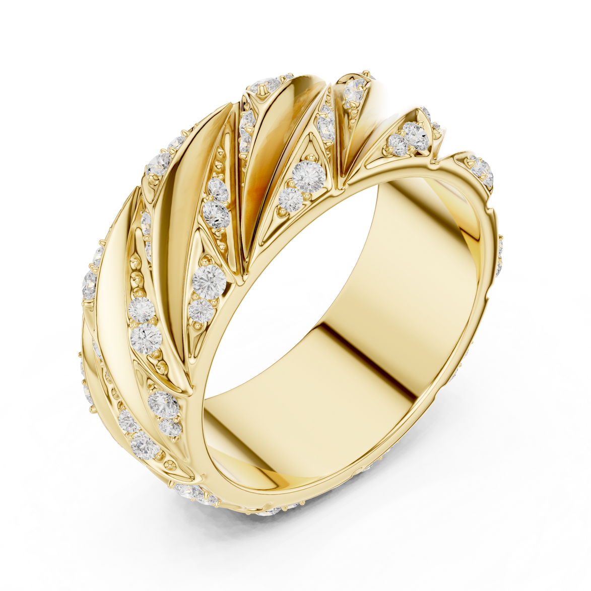 Men’s crossover diamond band ring in gold with lab grown diamonds by Signora Jewels