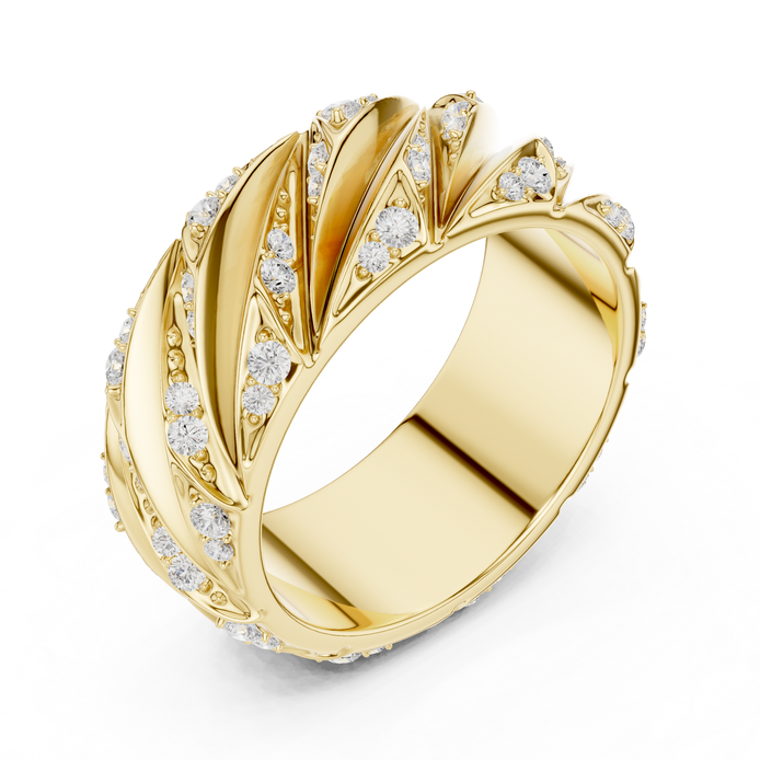 Men’s crossover diamond band ring in gold with lab grown diamonds by Signora Jewels
