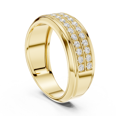 Round diamond men's pavé band in yellow gold