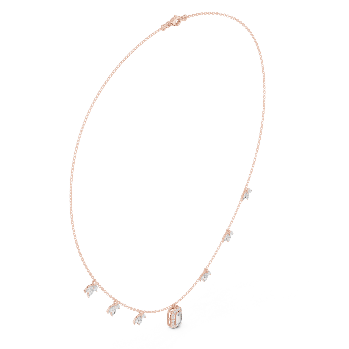 Marquise diamond charm necklace with emerald pendant