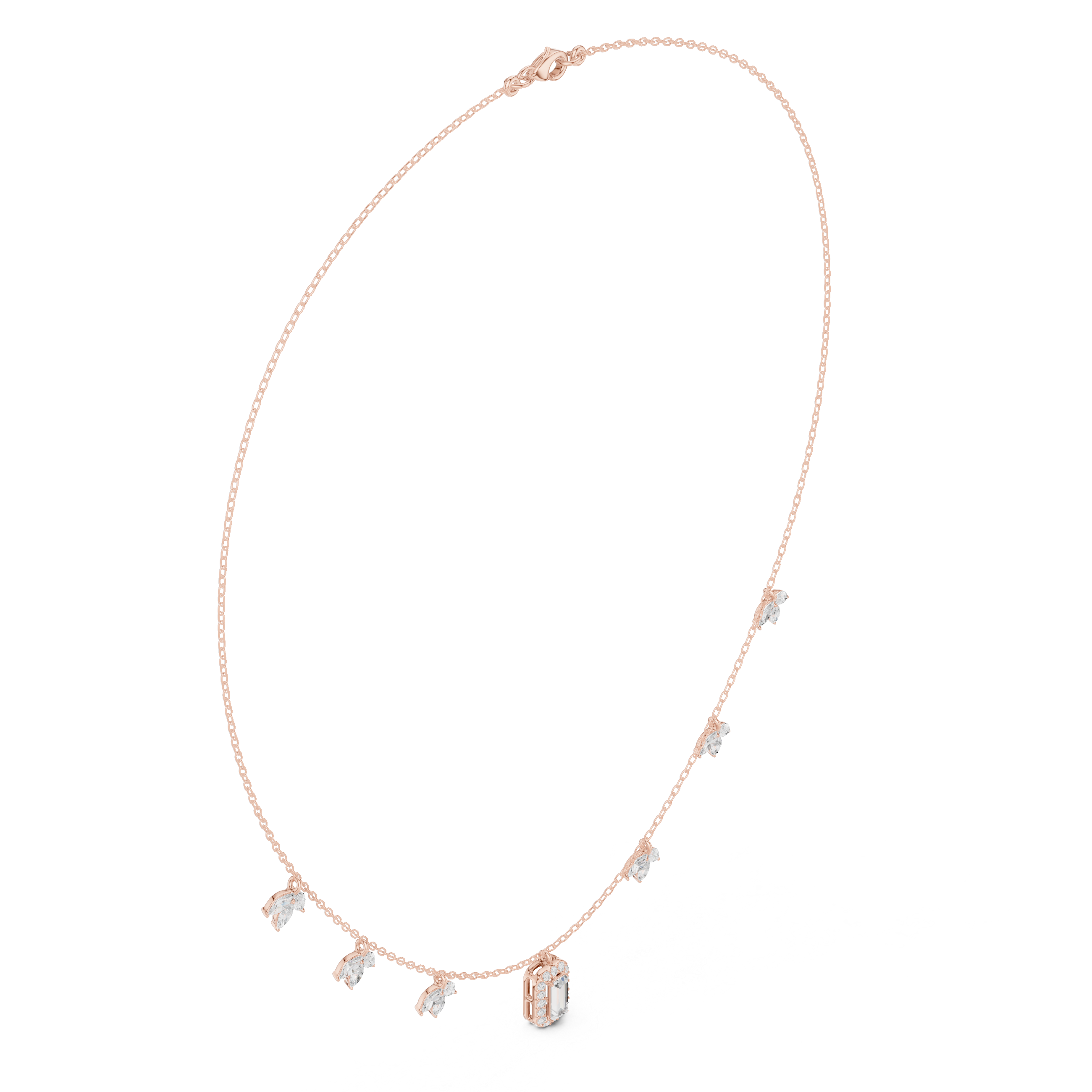 Marquise diamond charm necklace with emerald pendant