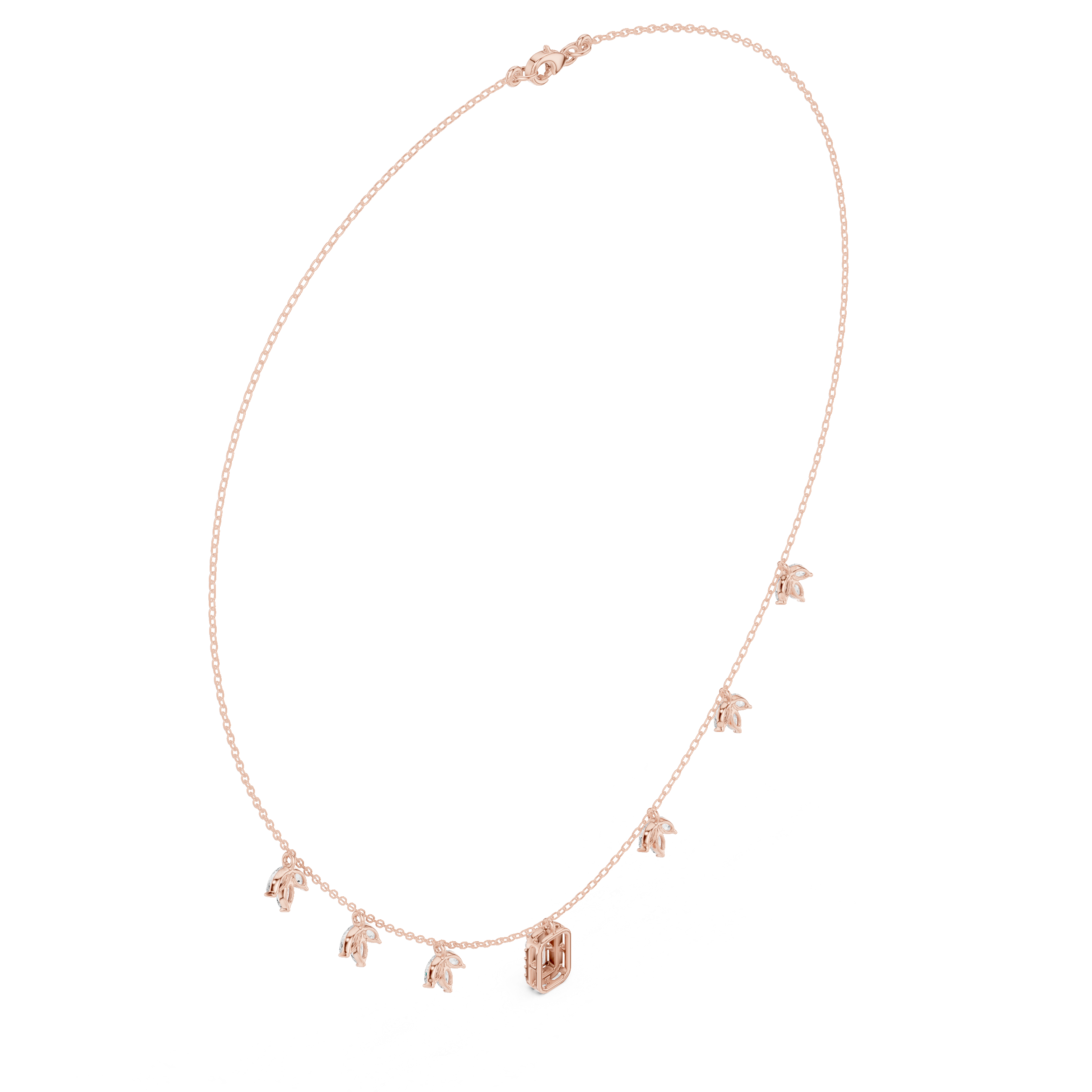 Marquise diamond charm necklace with emerald pendant