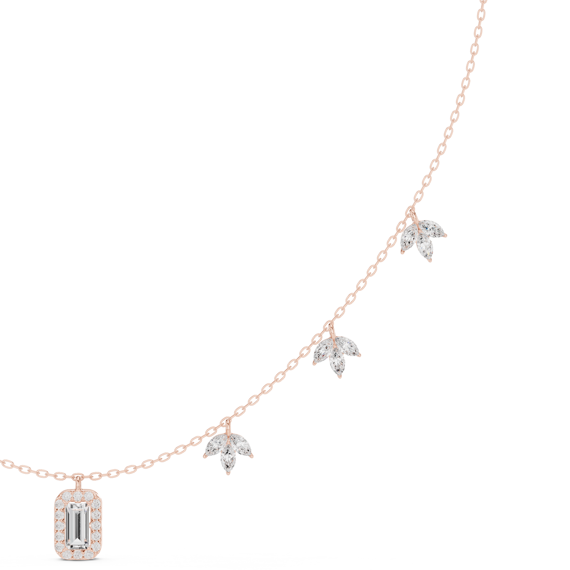 Marquise diamond charm necklace with emerald pendant