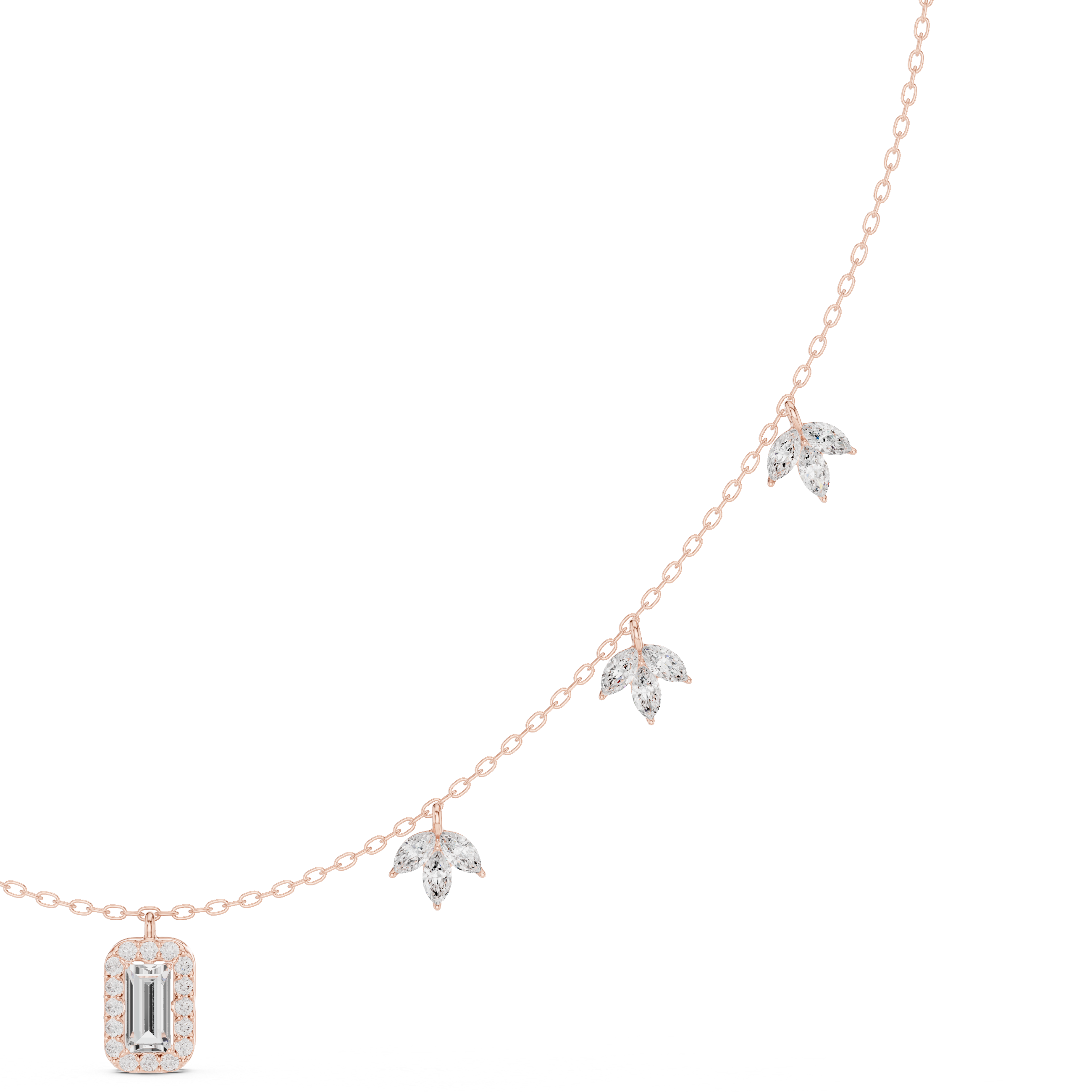 Marquise diamond charm necklace with emerald pendant
