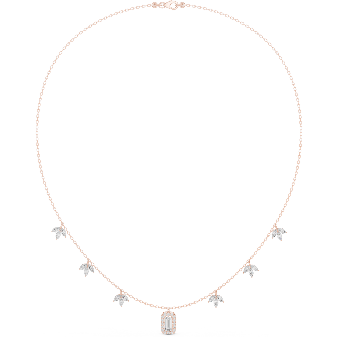 Marquise diamond charm necklace with emerald pendant