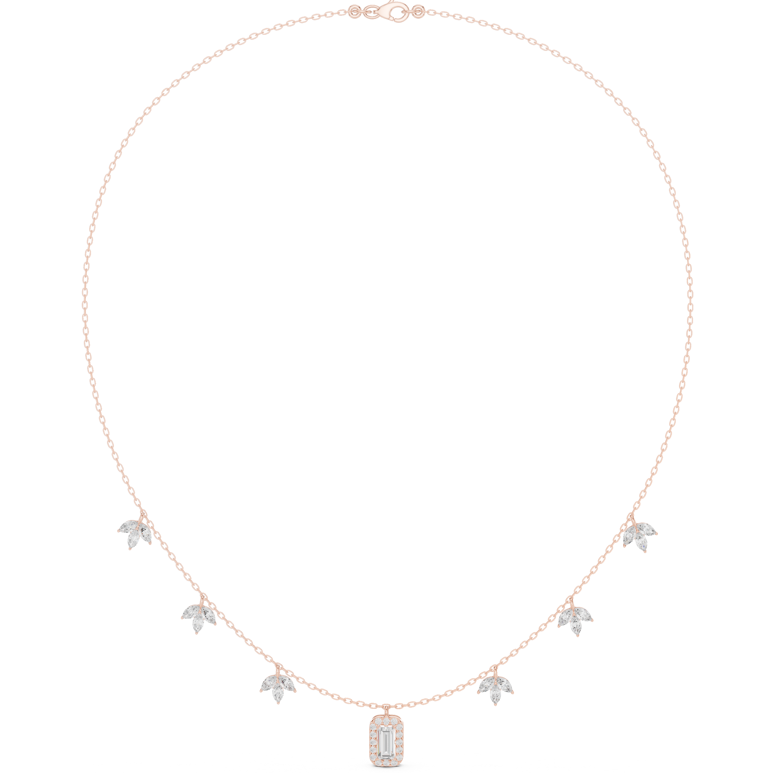 Marquise diamond charm necklace with emerald pendant