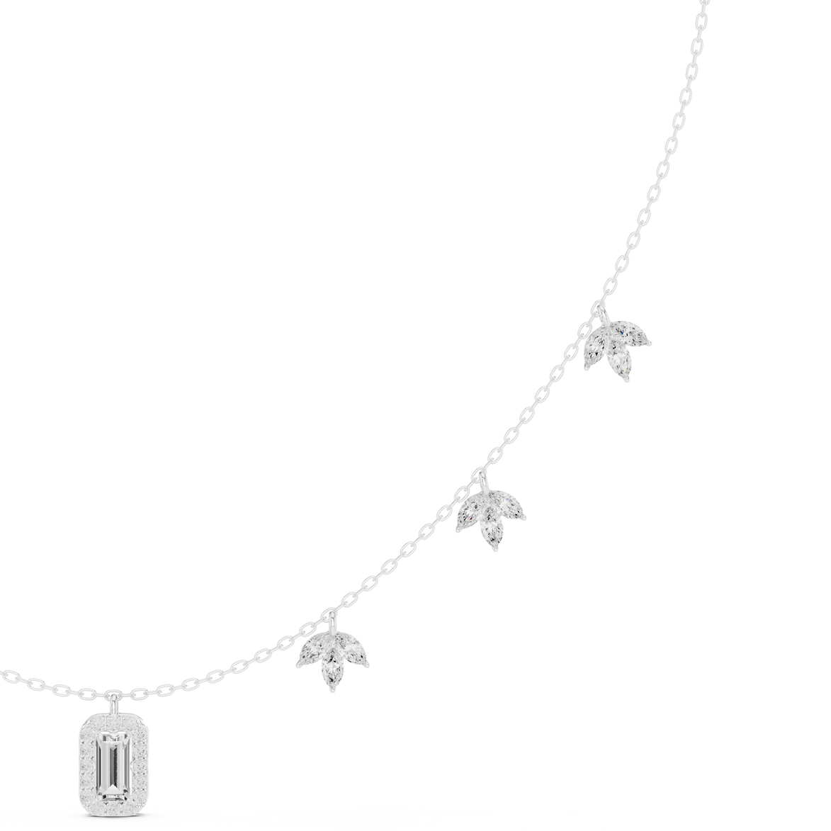 Marquise diamond charm necklace with emerald pendant