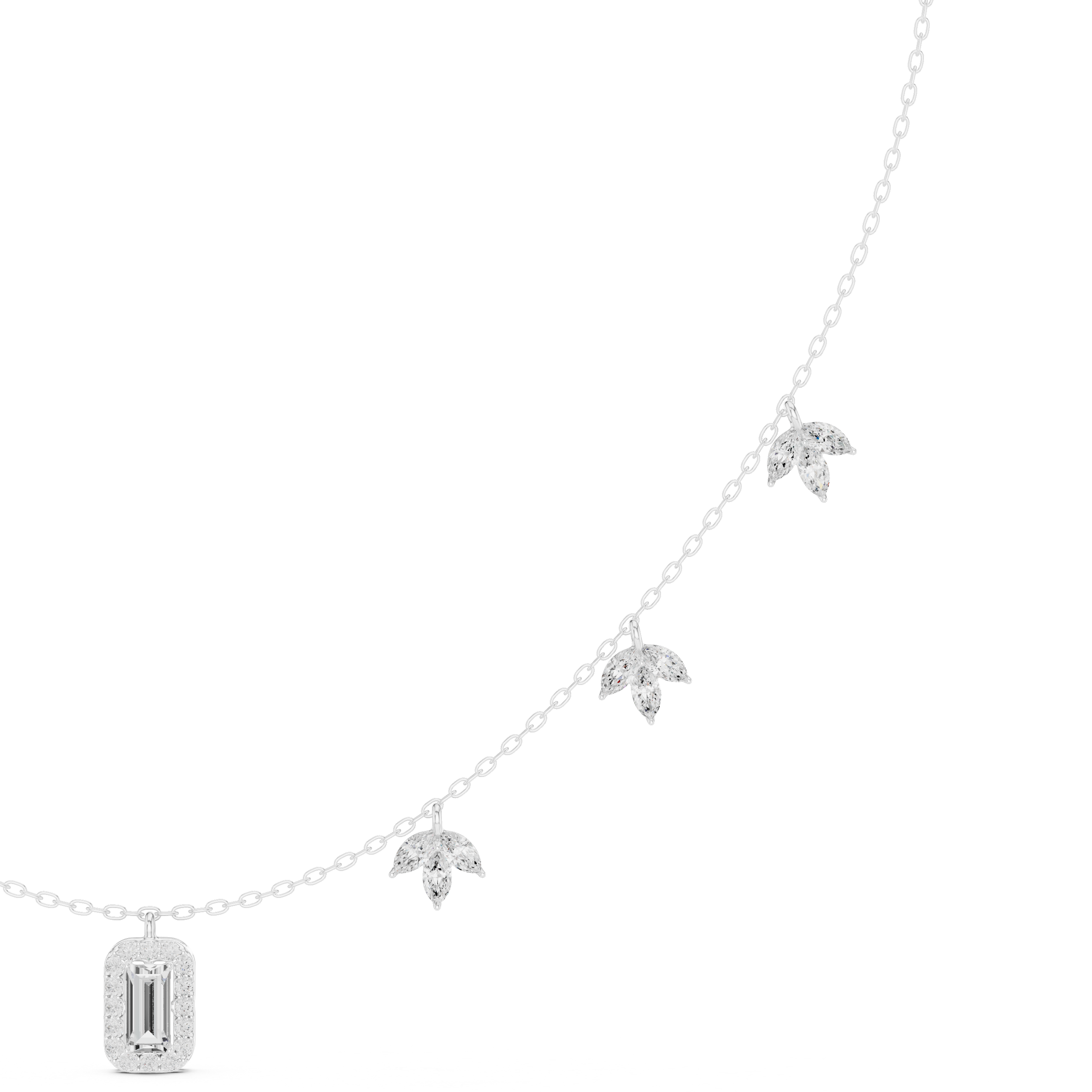 Marquise diamond charm necklace with emerald pendant