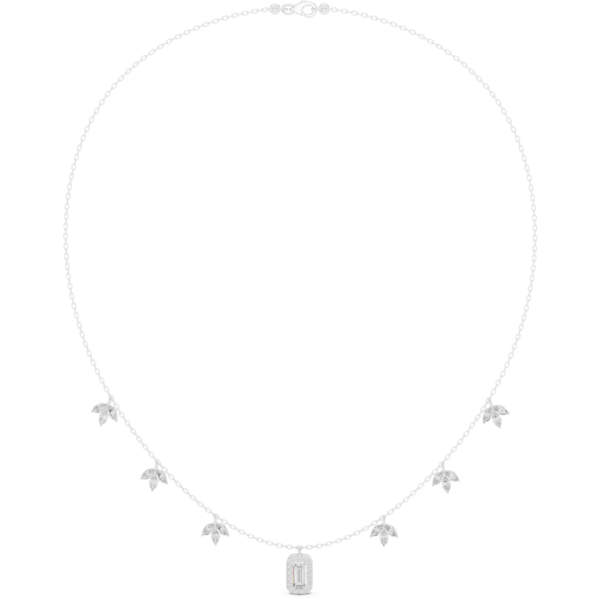 Marquise diamond charm necklace with emerald pendant