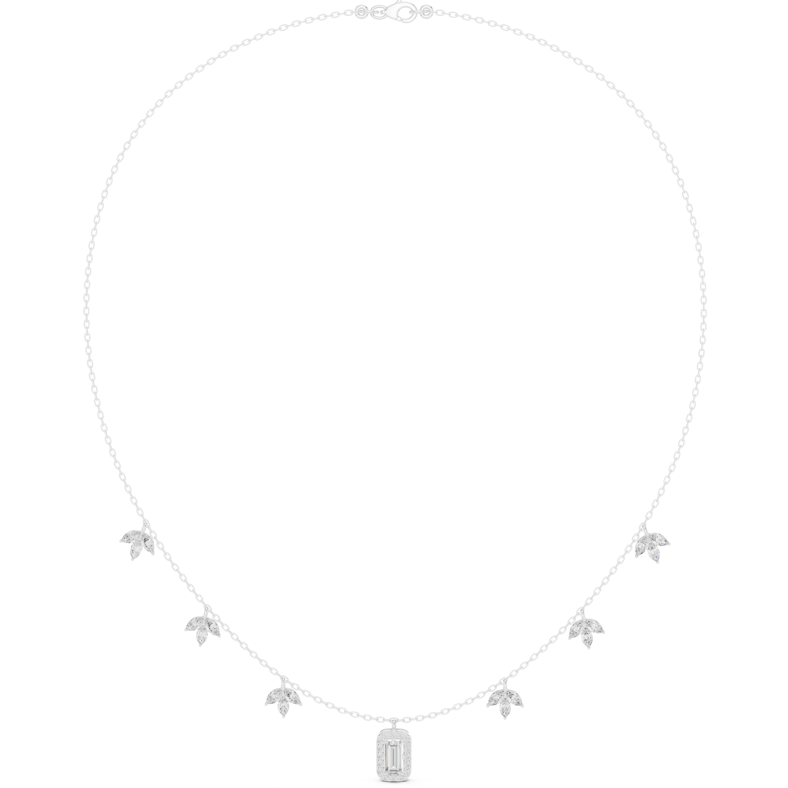 Marquise diamond charm necklace with emerald pendant
