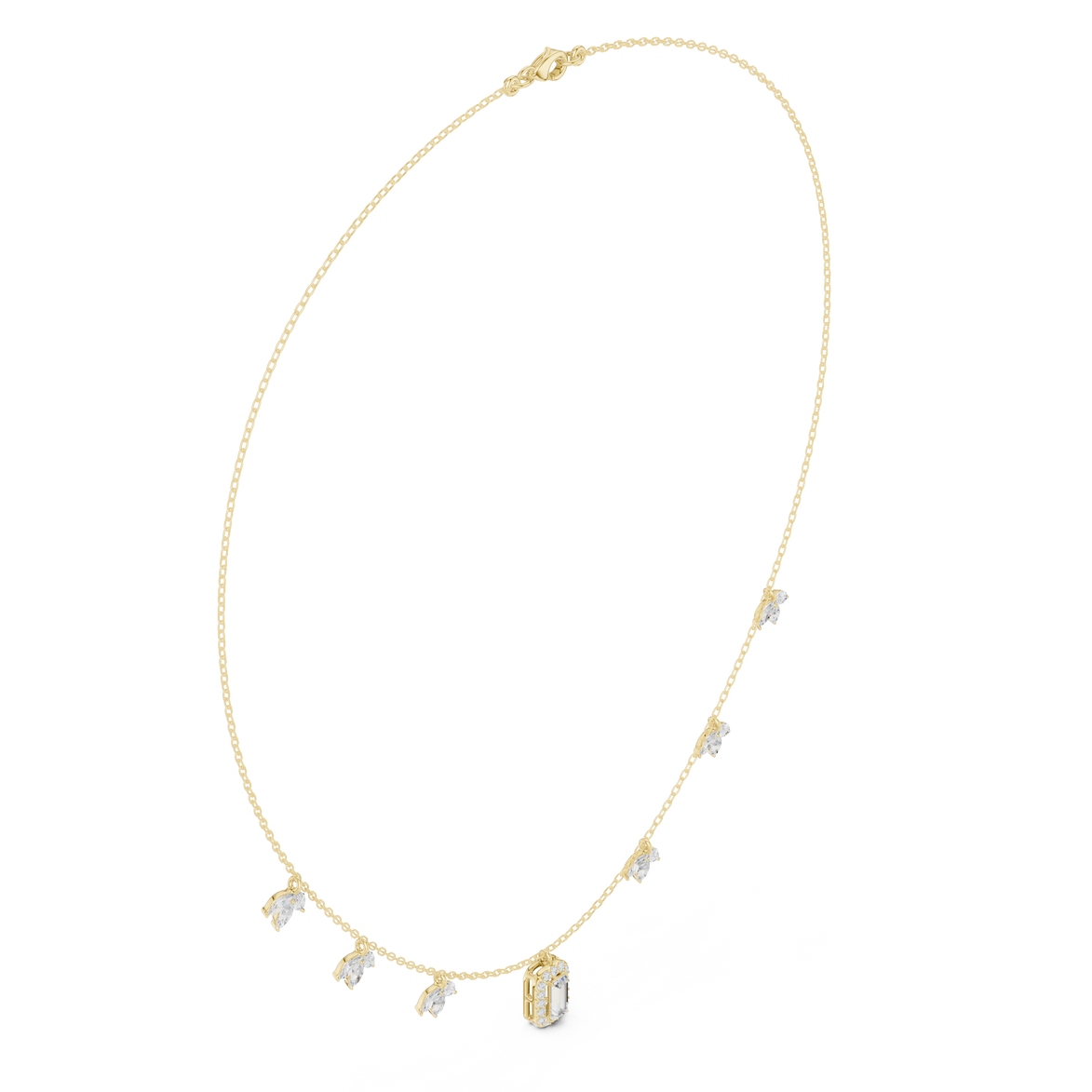 Marquise diamond charm necklace with emerald pendant